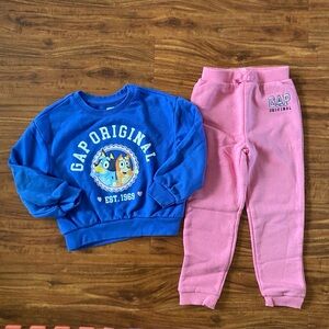 GAP Girls Blue Pink Bluey Bingo Sweatshirt + Jogger Size 5 Girlhoodcore Casual